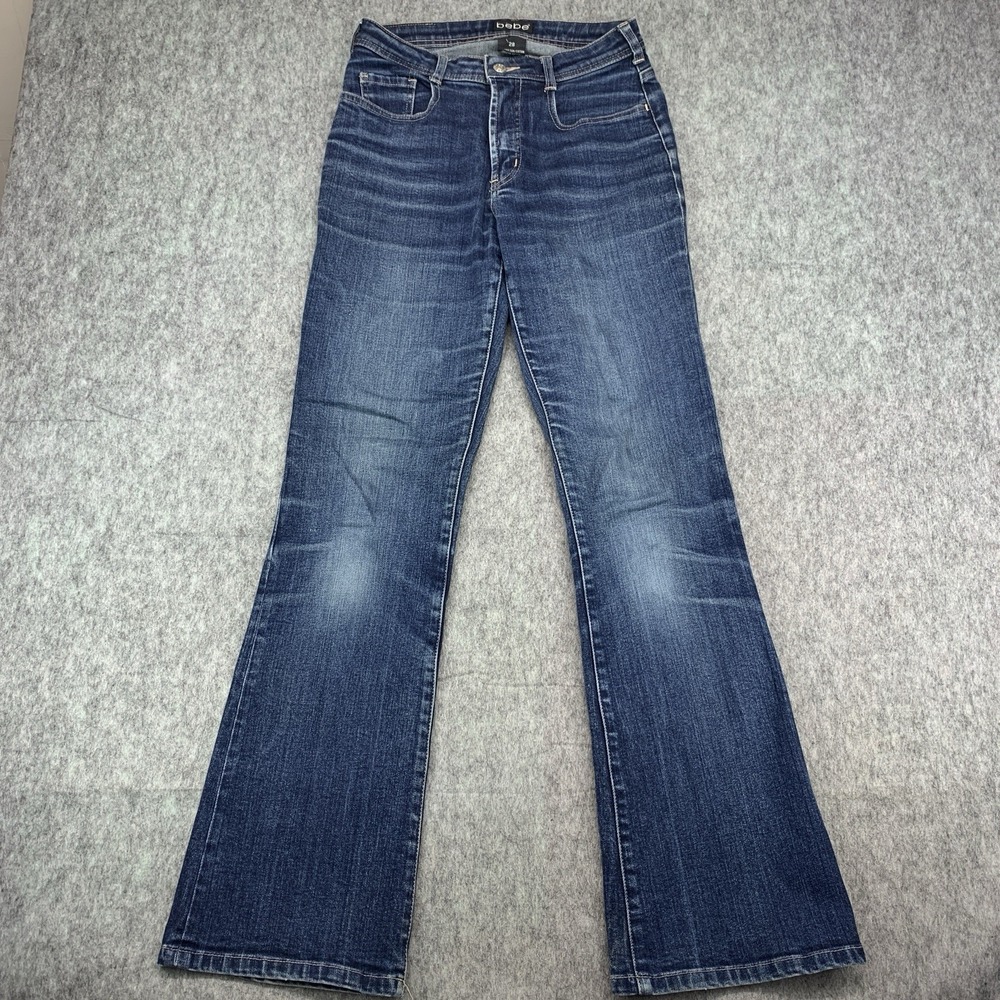 Bebe Women's Denim Blue Jeans Flare Mid Rise Size 28x31.5